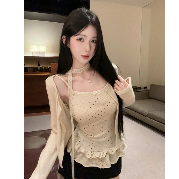 تي شيرت بأكمام طويلة على الطراز الأمريكي للسيدات للخريف بأزرار وطية صدر السترة وجيب مرقع كل مباراة منقوشة طيات عادية مطوي #2