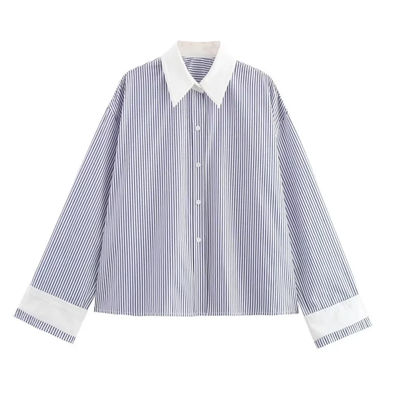 Chemises de bureau à manches Raglan pour femmes, amples, à rayures verticales, col rabattu, Streetwear, manches longues, Joint fendu, 2025