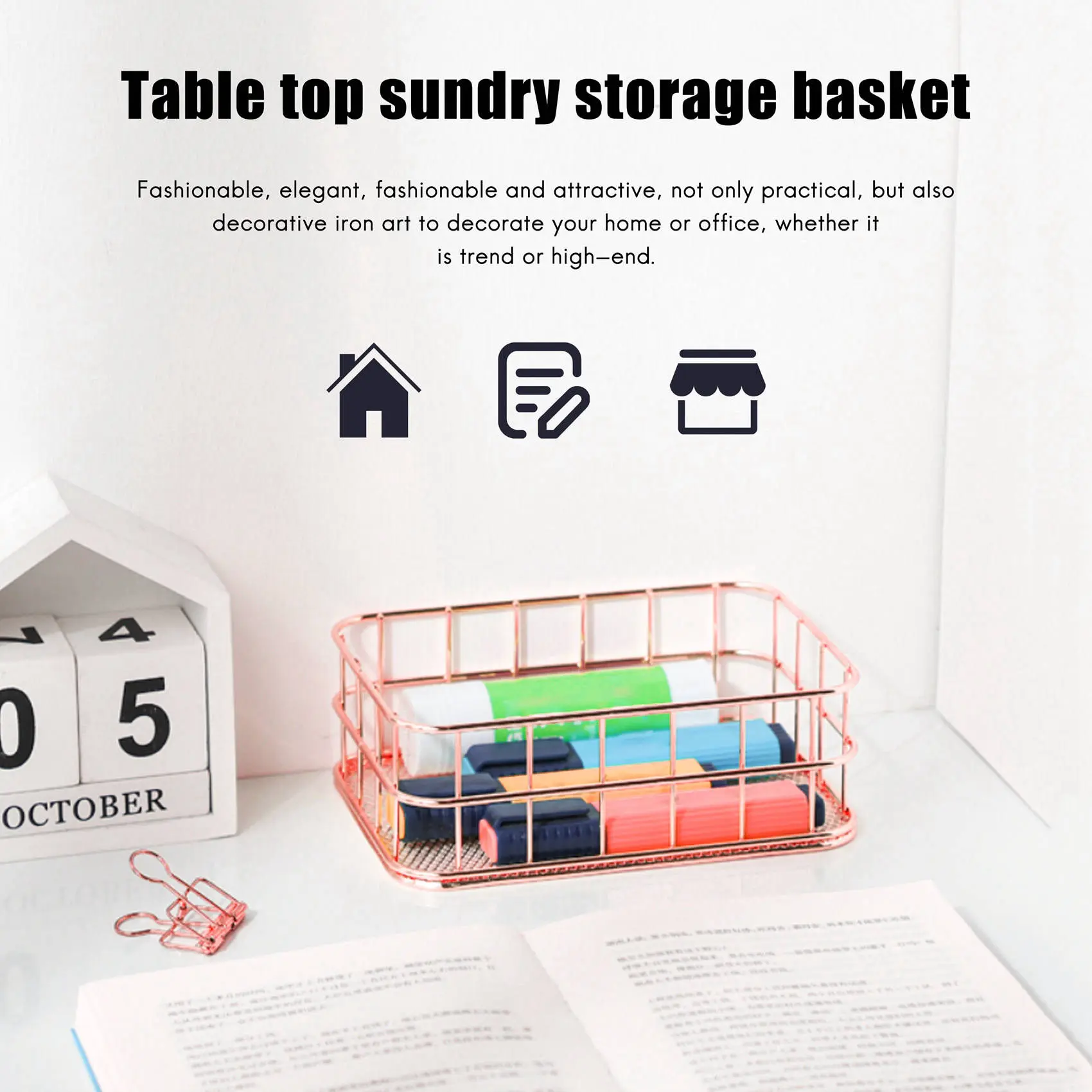 JUF-Storage Basket metal Wire Bathroom Shelves Makeup Organiser Rose Gold Brush Pen Holder Wire Mesh Bathroom Toiletries Storage