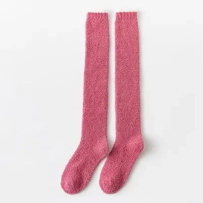 Overknee-Hohe Socken, Winter, warm, Korallen-Fleece, für Damen, Plüsch, Zuhause, Schlaf, Boden, lange Socken, JK, solide, weiche, oberschenkelhohe, lustige Socken – Detail 9