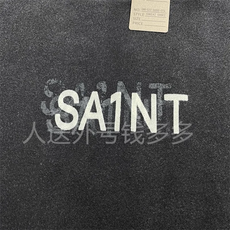 Oversized Saint Michael Black Hoodies Men Women Pure Cotton Casual Saint Logo Print Pullovers