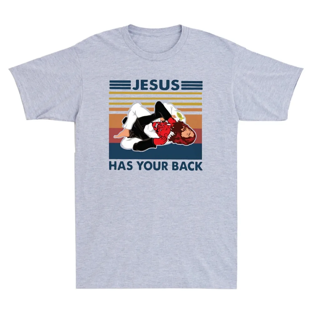 Jiu Jitsu Jesus Has Your Back Funny Christian Gift Vintage Men's T-Shirt Black Tops Summer Cotton Shirt Short Sleeve Streetwear