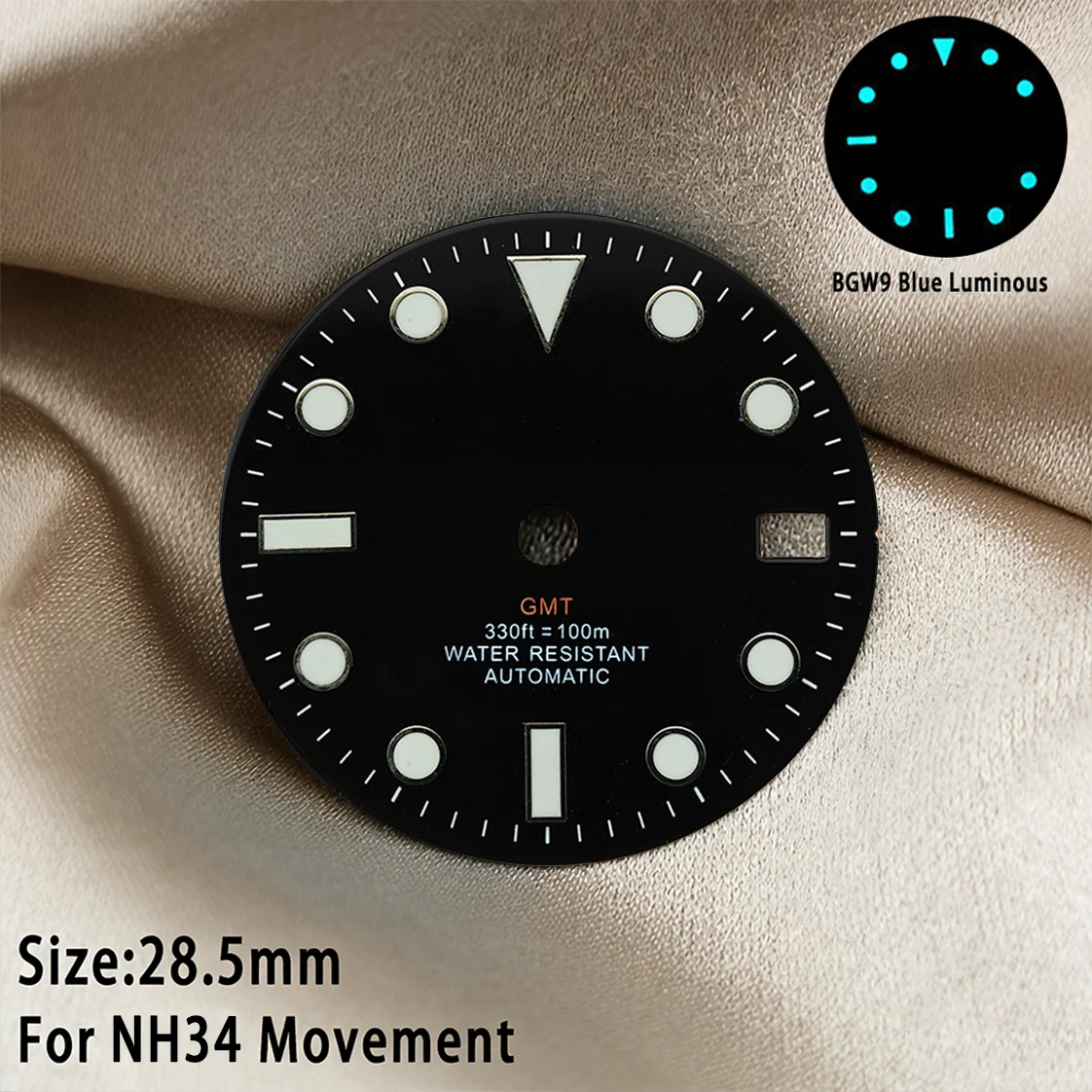 For NH34 BGW9 Luminous 28.5MM GMT Watch Dial Single Calendar Dial Enamel Dial Black and White Dial Suitable For NH Series Moveme