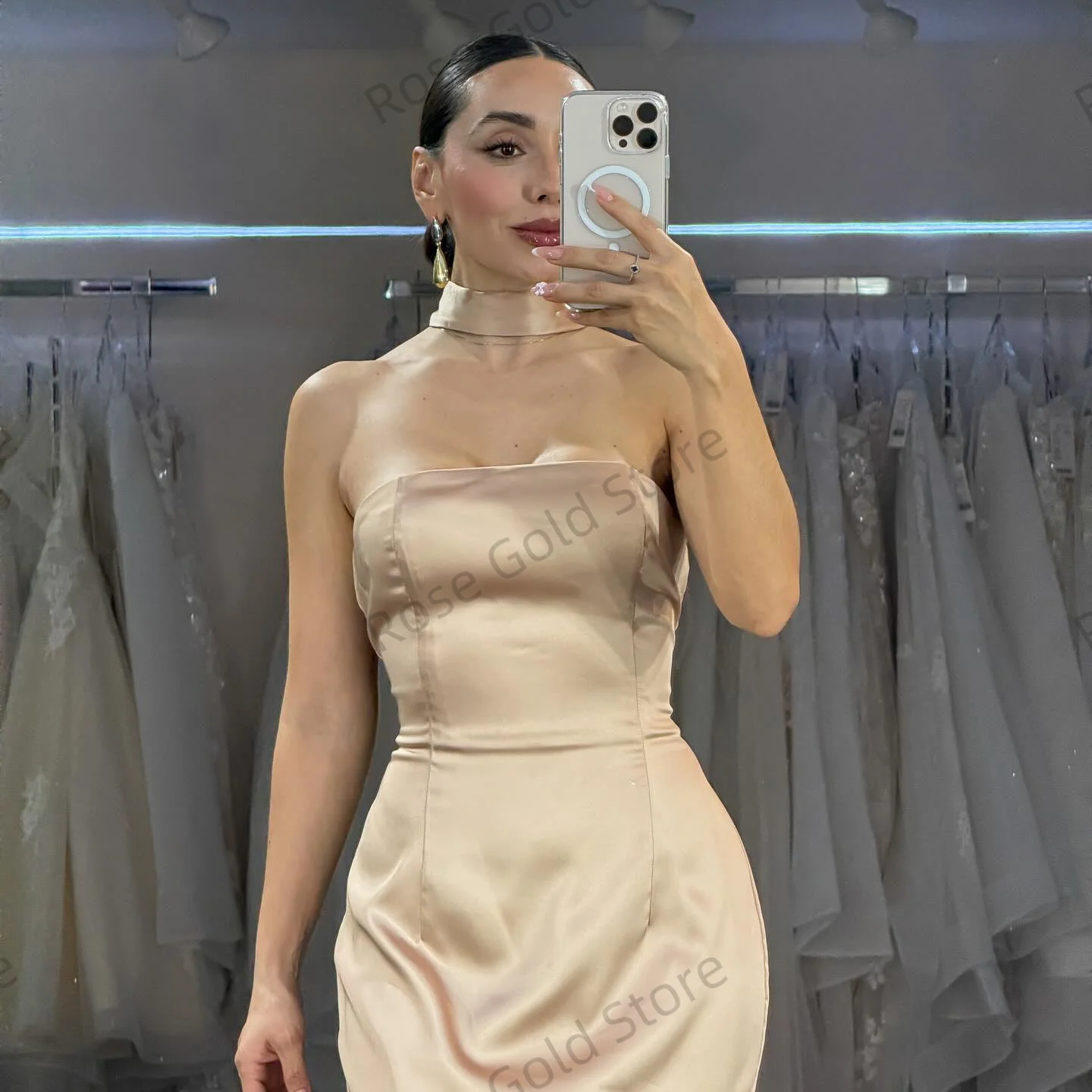 Proste damskie suknie wieczorowe syrenka szampana bez ramiączek Vestidos de Noche na specjalne okazje skromne suknie na bal maturalny dostosowane