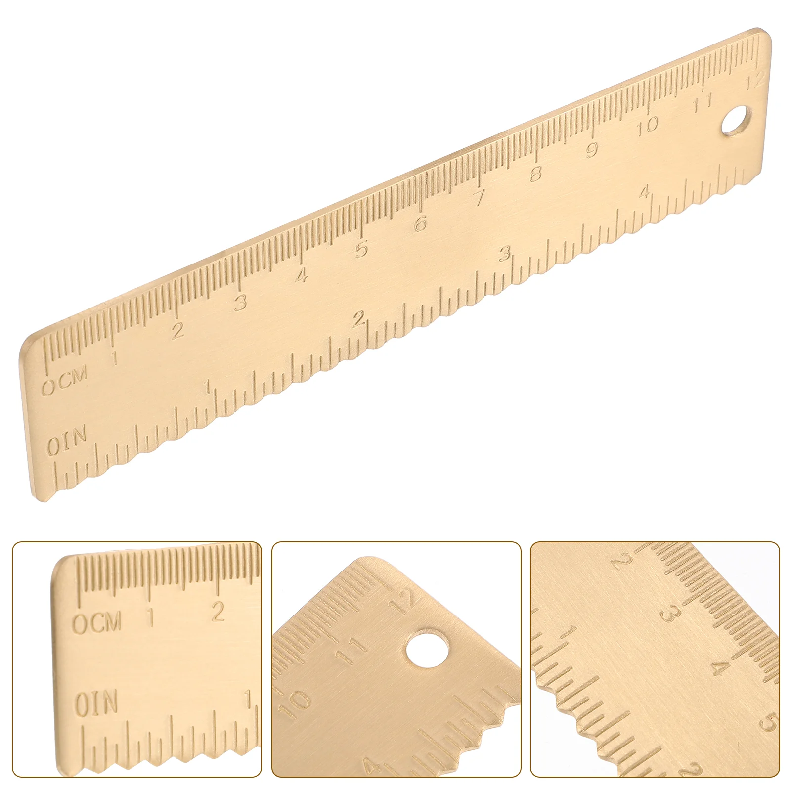 Brass Ruler Double Scale Inch Vintage Metal Wavy Multi-function Students Rulers Lettering Learning Measuring Office Drawing