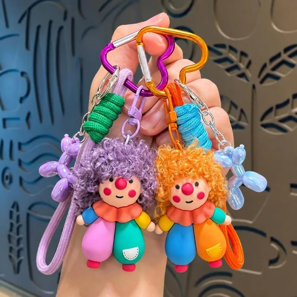 Trendy Funny Curly-haired Clown Keychain Cartoon Creative Bag Charm Pendant Cute PVC Curly-haired Key Ring for Women