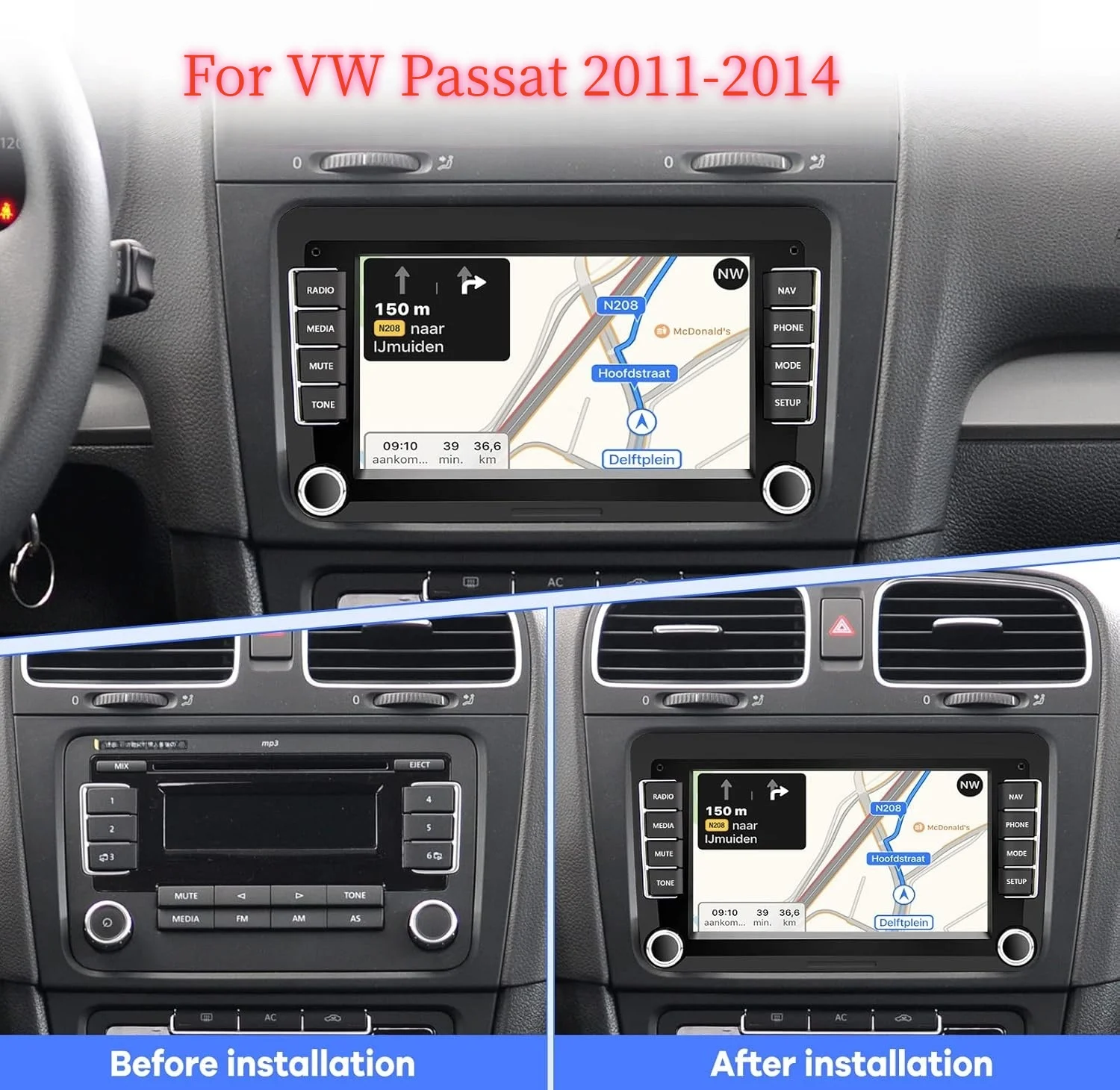 

7-дюймовая автомагнитола Android 15 с GPS-навигацией 2+32 ГБ для VW Passat 2011-2014 с Carplay и Android Auto
