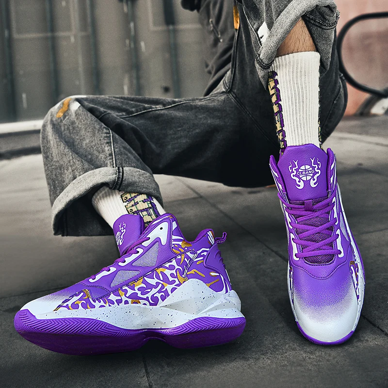 2023 New Trendy Purple Basketball Shoes Men Women Basketball Trainers Outdoor Streetwear Platform Sneakers Men Sport Shoes Boys