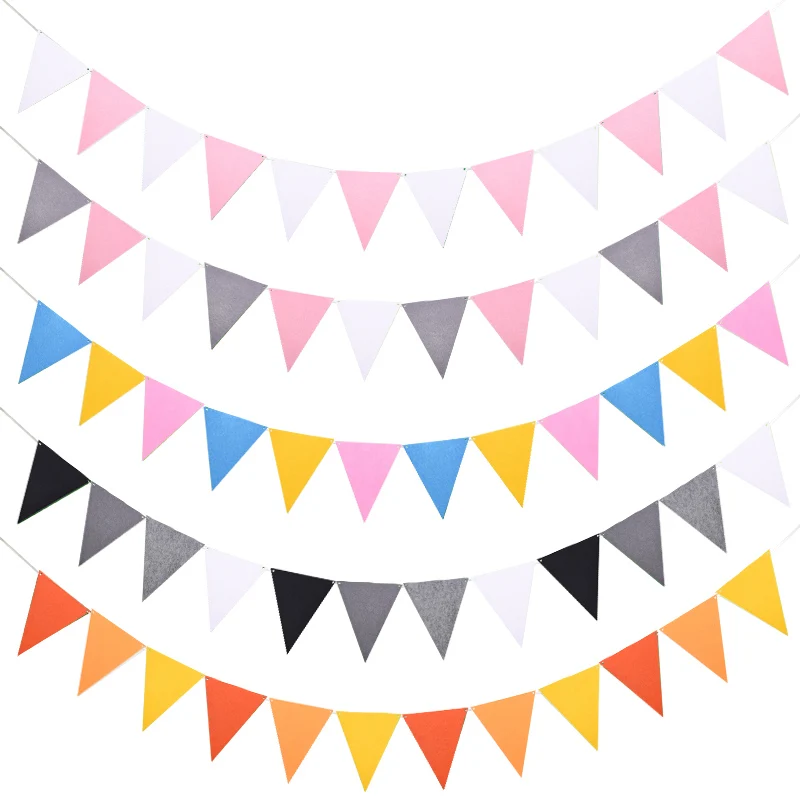 12 Flags Hanging Banners Felt Cloth Garland Wall Hanging Bunting Flags Pennant for Baby Shower Wedding Birthday Party Decoration