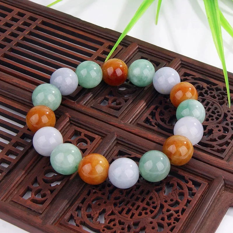 

Myanmar Tricolor Ball Bracelet Ice Waxy Kinds Sun Green Yellow Jadeite Jade Bead Bracelets