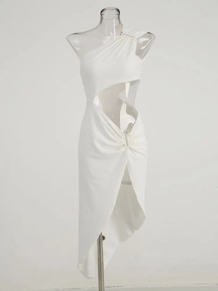 Wit Zwart Damesjurk Elegante Jurken Mode Schuine Schouder Feestjurken Luxe 2025, Zomervakantie Dames Galajurk