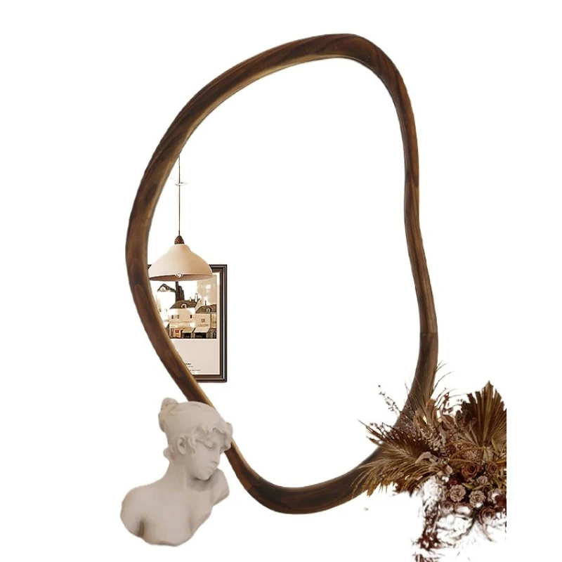 

Pure solid wood special-shaped smart bathroom , bathroom mirror, American retro fireplace mirror, luminous enigma mirror