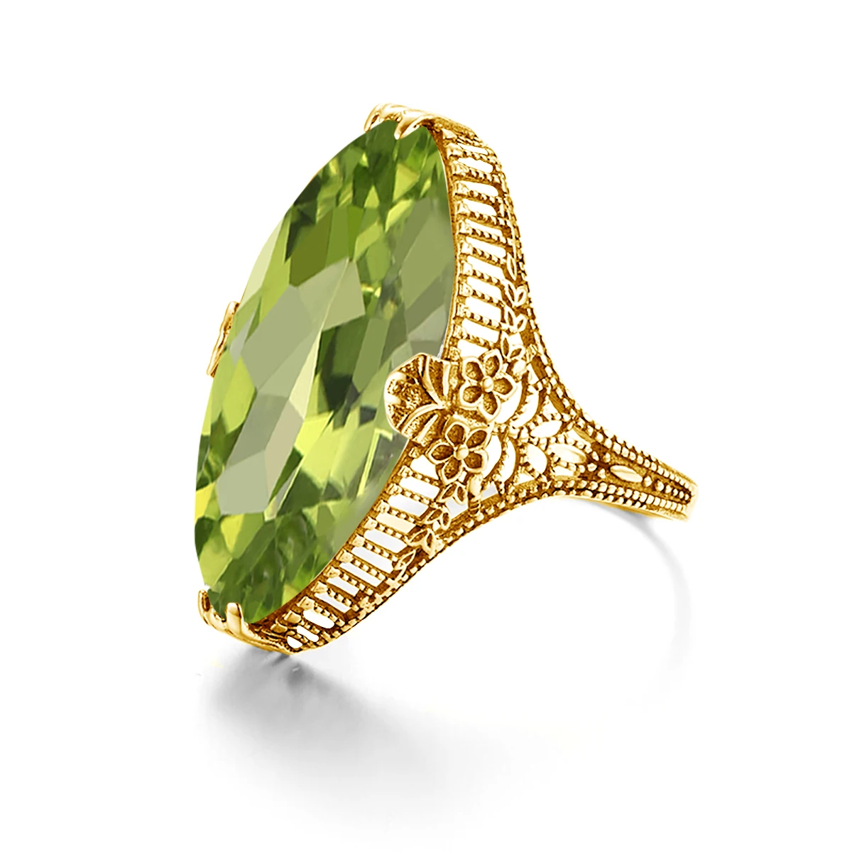 14*26mm Marquise-Stein Oliven-Peridot-Ring Gold für Damen Trend Luxus-Schmuck Geburtsstein Edelsteine Einzigartiges Handgefertigtes Geschenk Damen Sale – Detail 3