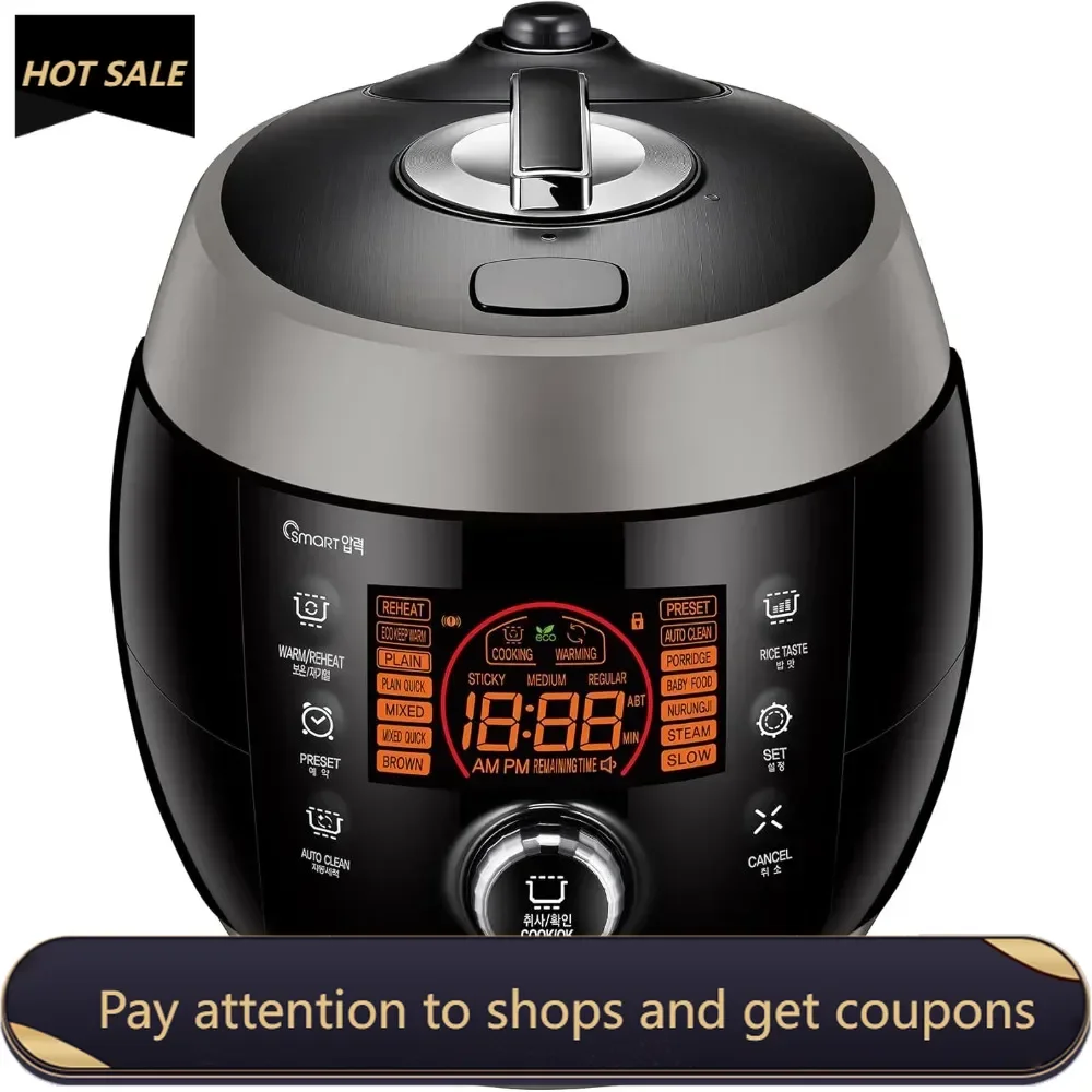 Heating Pressure Rice Cooker 6 Cup (Uncooked) | Smart Jog Dial，Auto Steam Clean，Voice Guide， Black/Dark Silver