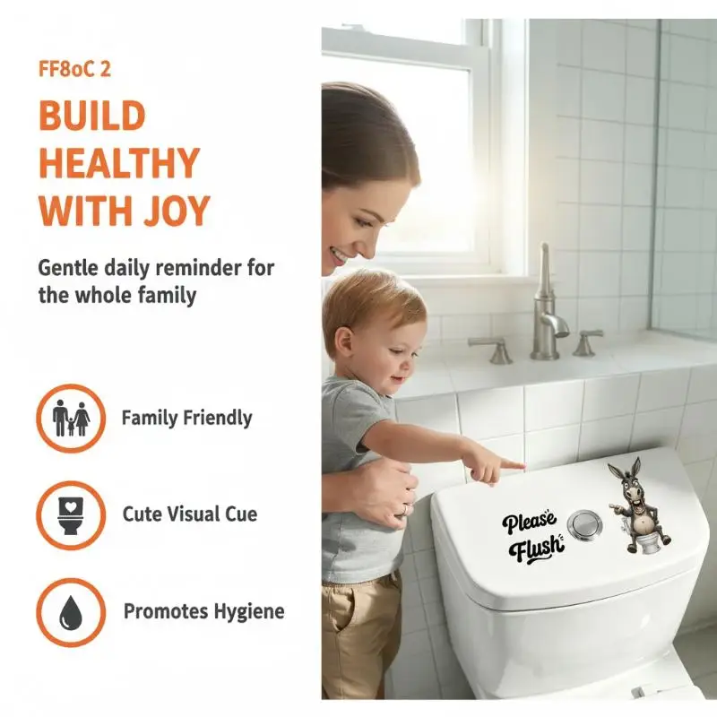 Toilet Stickers Funny Cartoon Press To Flush Waterproof Peel & Stick Easy Remove Decals for Home Bathroom Renovation