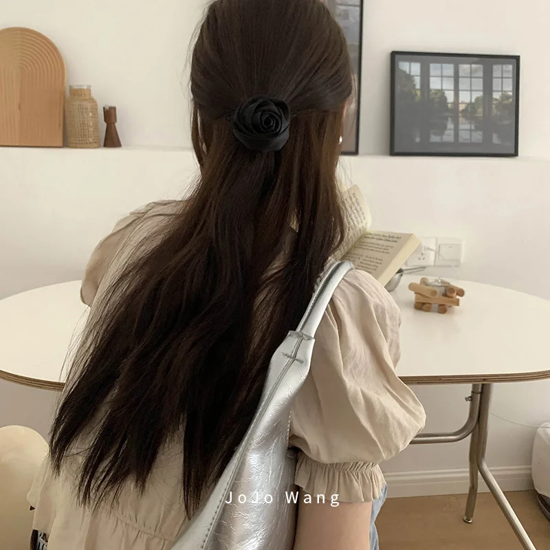 Leather Band Upgrade~Satin Rose Hair Ring Headwear High Elastic Tied Hair Ornament Headrope Korean Flower Hair Ring Headwear