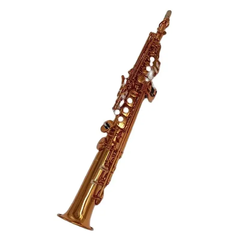 

Made in France Brass Straight Soprano Sax Saxophone Bb B Flat Woodwind Instrument Natural Shell Key Carve Pattern