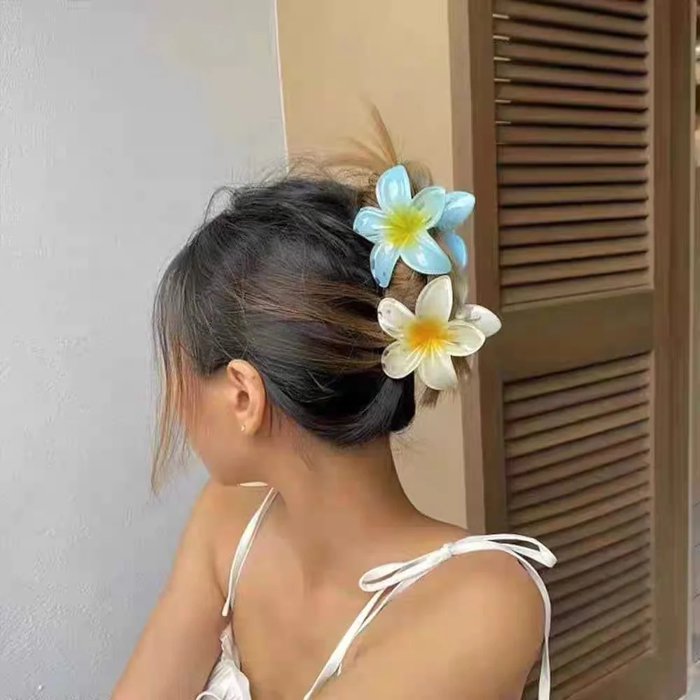 2024 neue Strand lässig Resort Stil Plume ria Clip für Hinterkopf Haar Hai Clip große Blume vielseitige Haarschmuck für Frauen