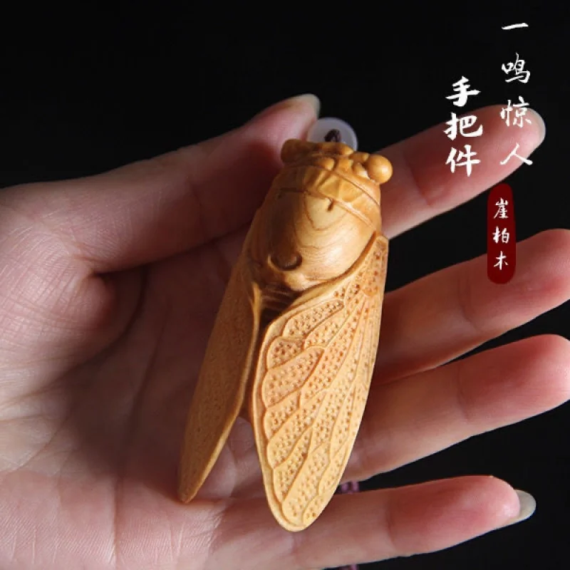 Boxwood Craft Know Cicada Hand Pieces Make a Great Coup Plaything Solid Wood Carved Crafts Cicada Men's Portable Play