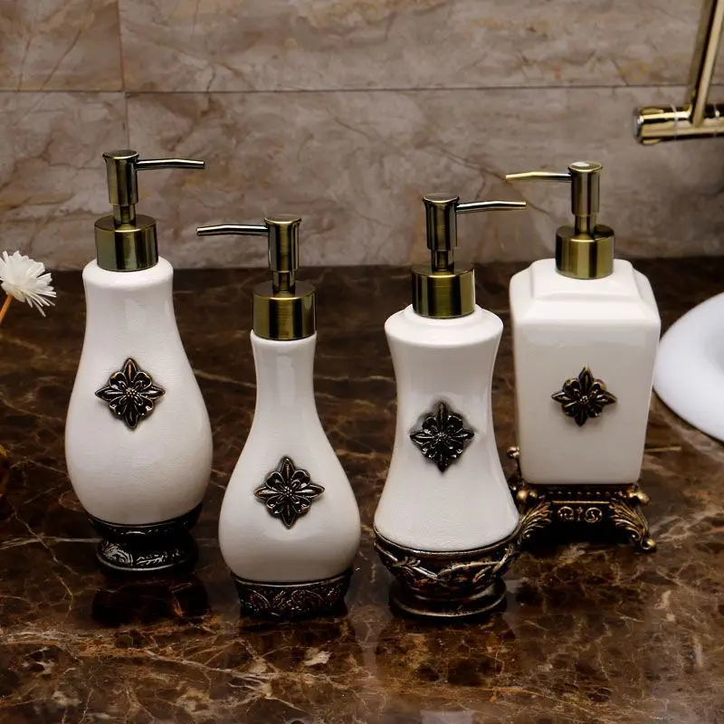 

European-style Ceramic Bottles Creative Packaging Ice-crack Ceramic Body Wash Bottles Hotel Lotion Packaging Press Bottles