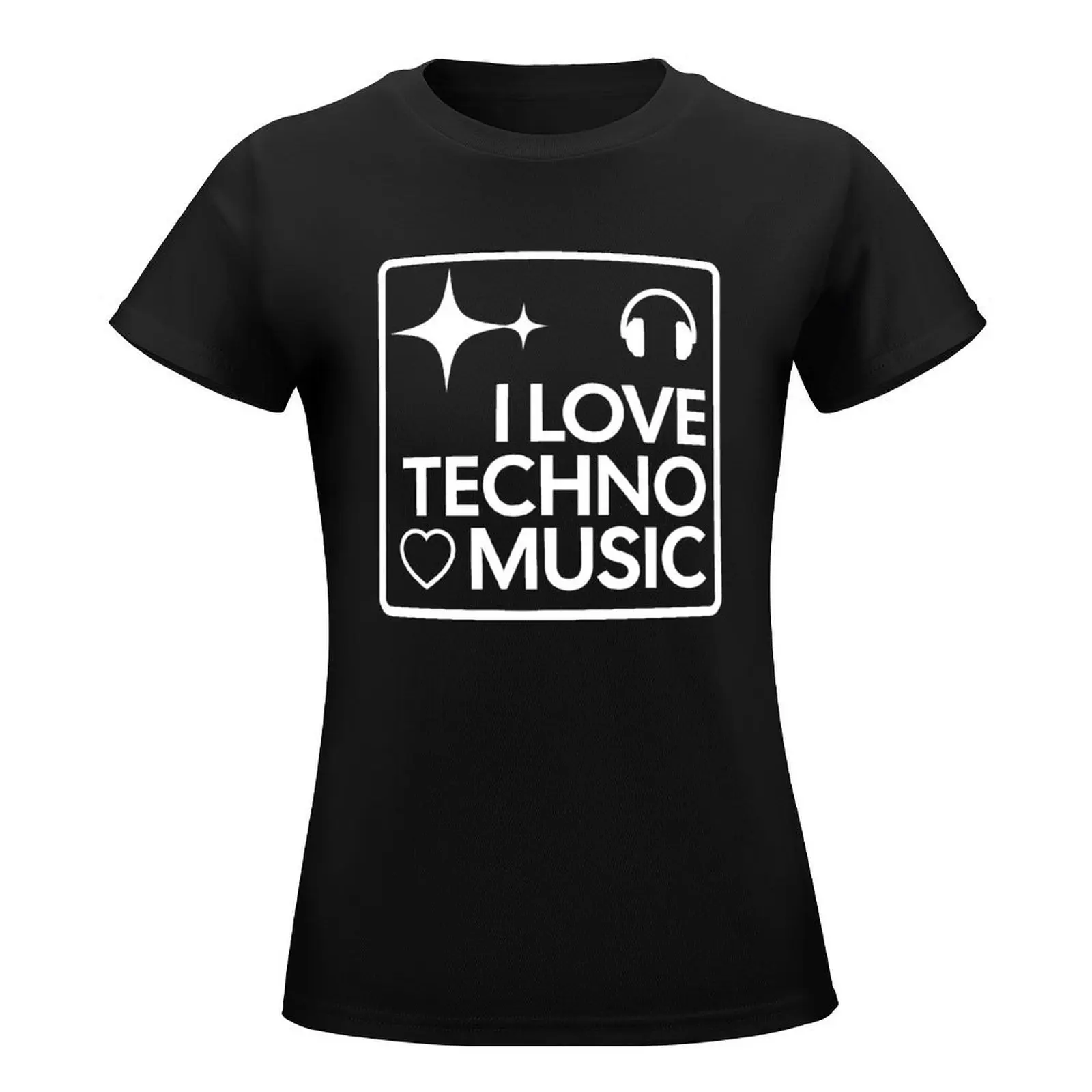 TECHNO - I Love Techno Music (White( T-Shirt blanks summer top Top Women