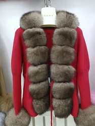 Damen Strickjacke Strickjacke mit natürlichem Fuchs pelz für Damen Strickwaren Echter Fuchs Pelzmantel Waschbär Pelzmantel