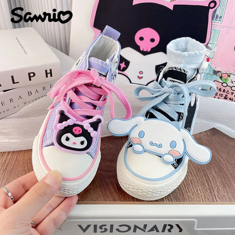 Sanrios Kuromi Cinnamoroll Anime Kawaii Purple Kids Canvas Shoes High State Soft Bottom Breathable Toddler Sneakers Casual Shoes