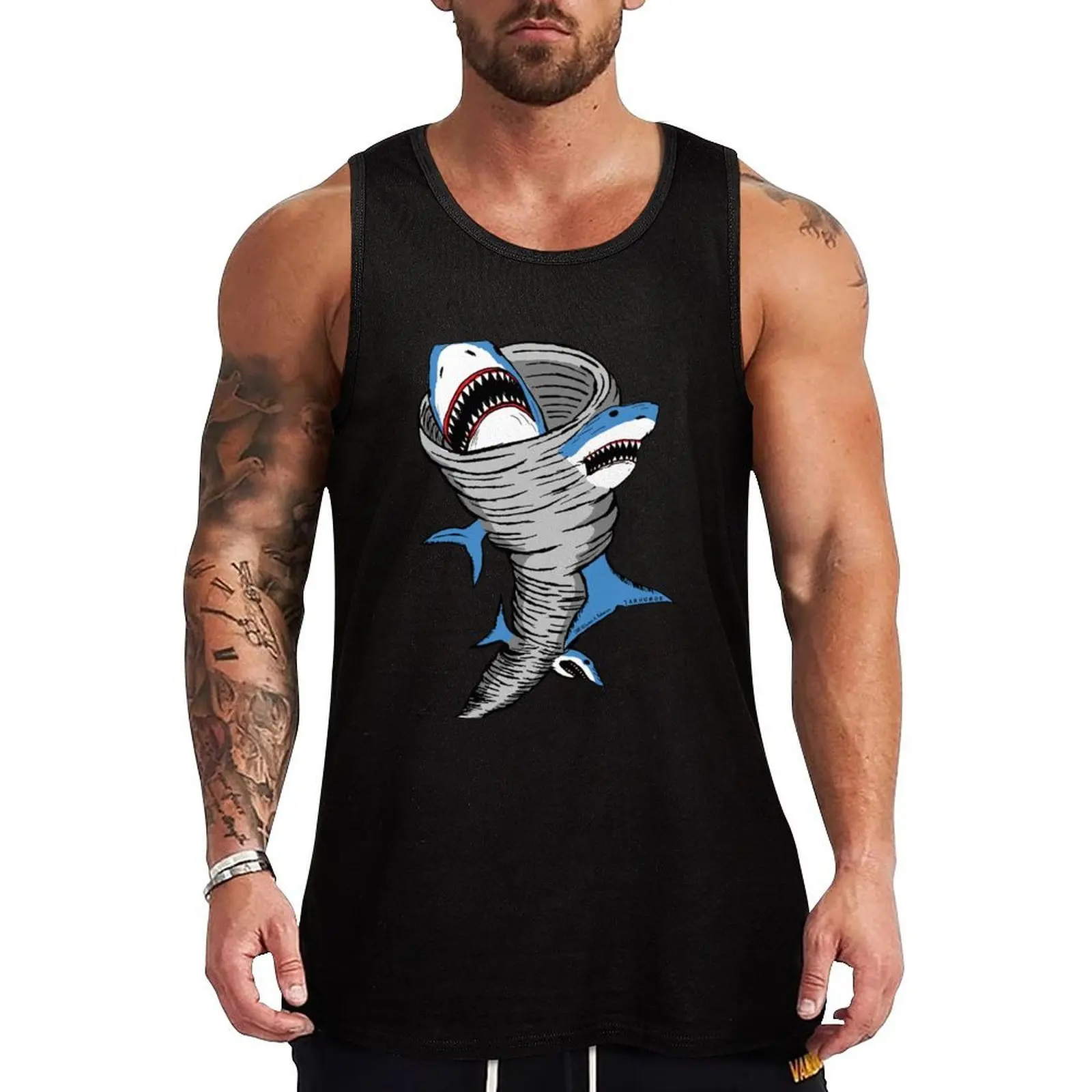 Shark Tornado Tank Top Hip Hop Tank Top Streetwear Casual Sleeveless Tee
