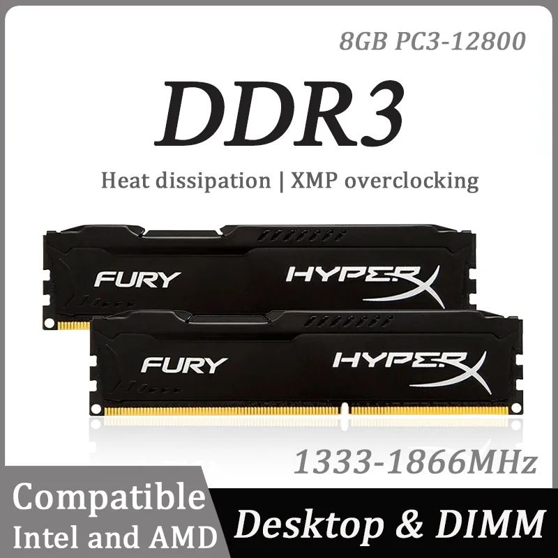 fury-hyperx-ddr3-ram-8gb-1333-1600-1866mhz-2xpc3-12800-2xpc3-14900-desktop-memory-240pin-dimm-heat-dissipation-intel-and-amd