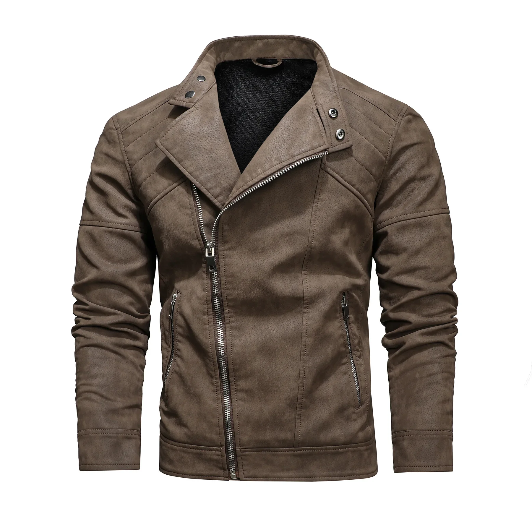 

Men's Motorcycle Leather Jacket High Quality Fashionable Lapel and Diagonal Zipper New Style New Men's Leather Jacket