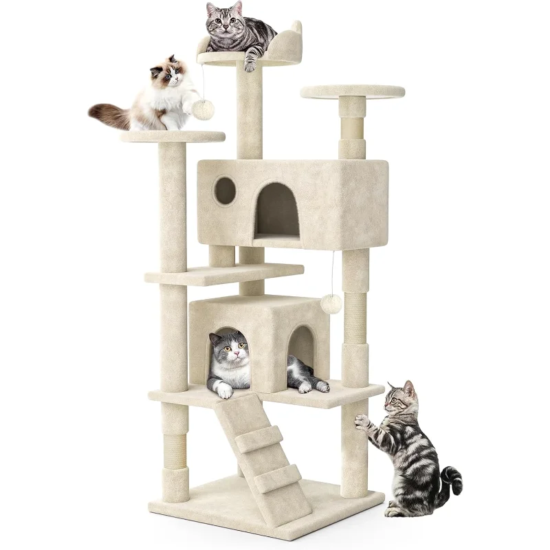

54 Inch Cat Tree Tower for Indoor Cats Large Adults, Cat Tower with Scratching Post, Multi-Level Furniture Activity Center