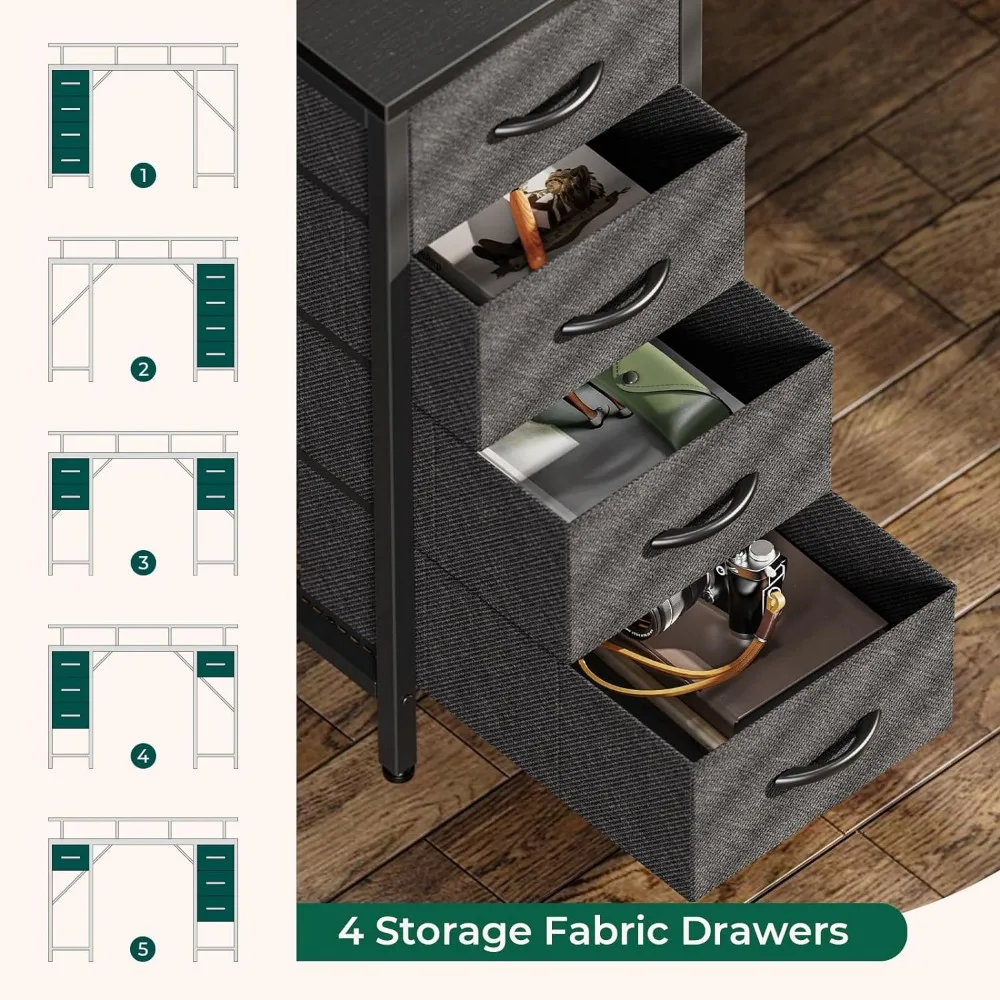 Mesa do computador com luzes LED e Power Outlets, Gaming Desk, 4 gavetas, 47 in