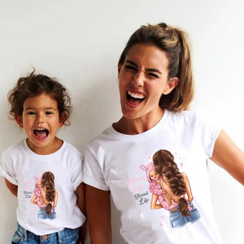 Cute Mother Kids Family Matching Outfits Summer Mother Daughter Matching Clothes Mom Baby Girl Clothes