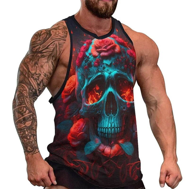 3D Print Skull Men's Tank Tops Casual Fitness Gym Vest Hip Hop Skull Graphic Streetwear Tops Tees Men Summer Sleeveless Shirts