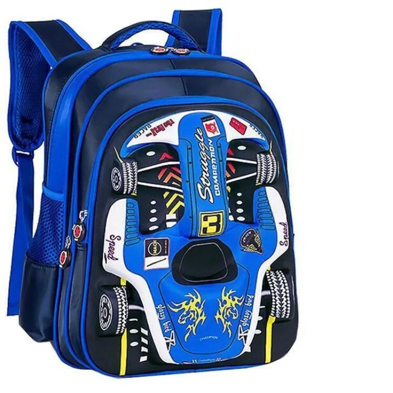 Boys Children Schoolbag Primary School Students Grade 1-6 Kindergarten Cartoon Racing Pattern Backpack