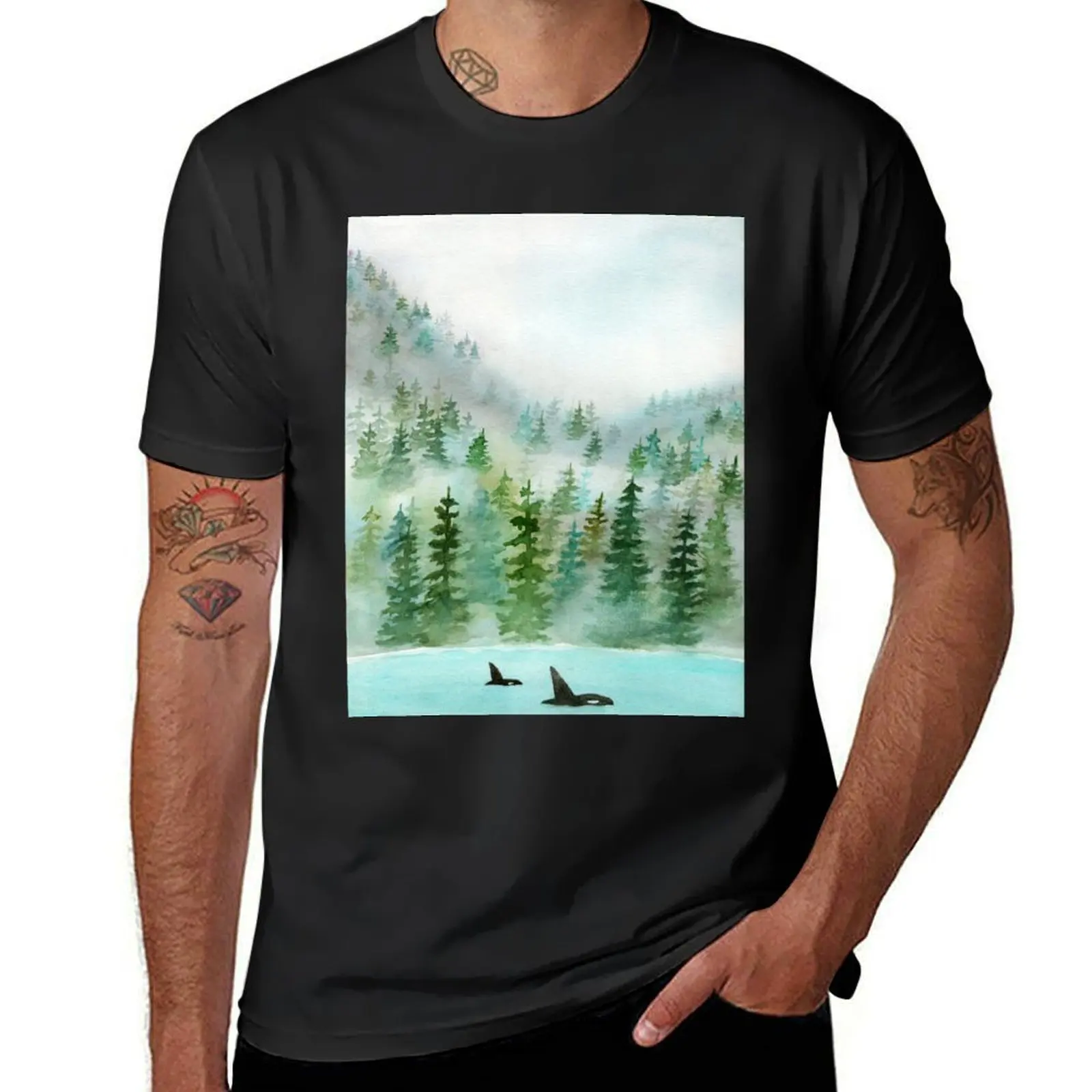 Pinetrees and Orcas T-Shirt sublime anime clothes customs men clothing