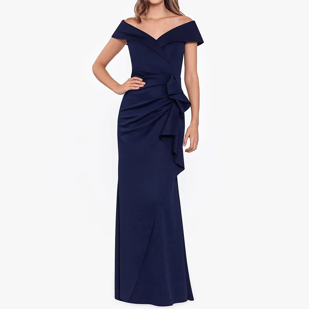 

Customized Exquisite SatinV-Neck Mother of The Bride Dresses Off Shoulder Mermaid Ruched Formal Evening Party Gowns 2025