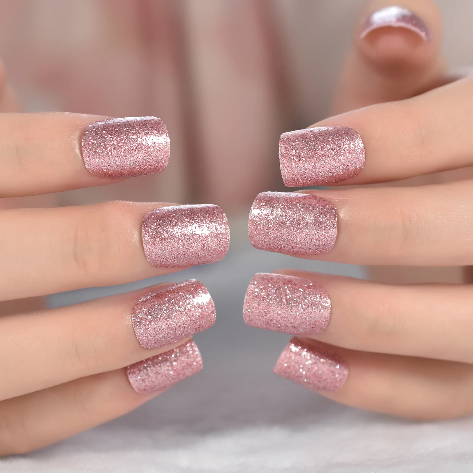 Diariamente reutilizável luz roxo rosa glitter imprensa em unhas salão de beleza diy manicure curto squoval falso acrílico dicas da arte do prego