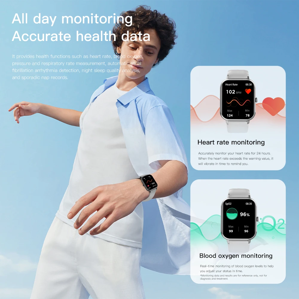 SKMEI 1.83 inch Full Touch Screen Smart Watch Women Men Pedometer Blood oxygen Monitor Bluetooth Call Smartwatch for Android ios