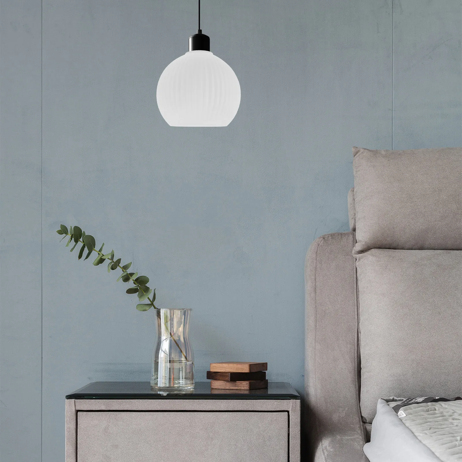 

Milky White Round Striped Glass Globe Lamp Shade Replacement Cover for Pendant Ceiling Fan Chandelier Sconce Bathroom Decorative