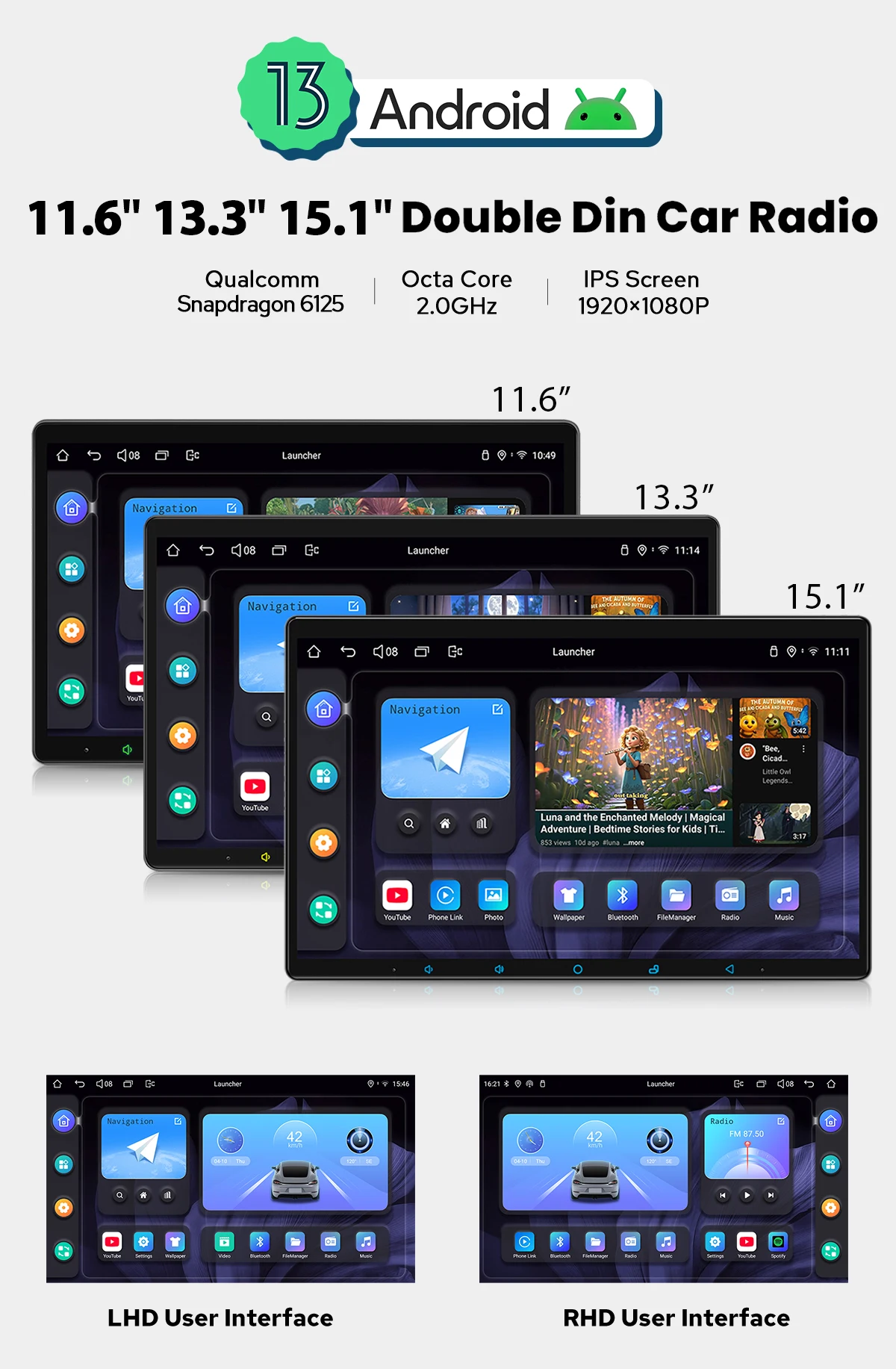 JOYING 11.6"13.3"15.1" Android 13 Car Radio Stereo Universal 2Din Head Unit Multimedia Player Support Apple Carplay Android Auto