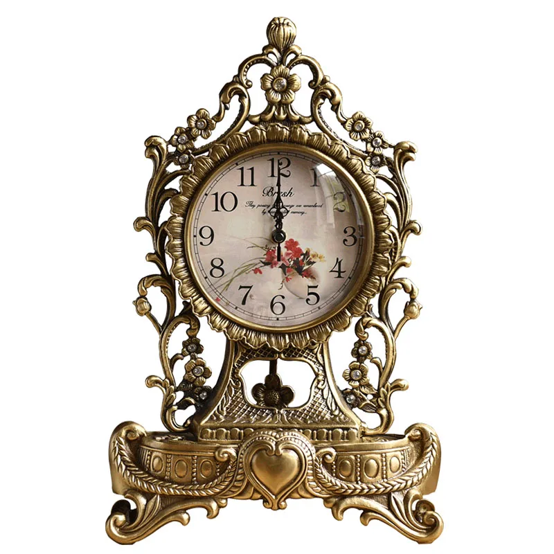 

Light Luxury Pure Copper Mute Clock European Antique Clock Living Room Creative Clock Retro Desk Clock Copper Desk Clock