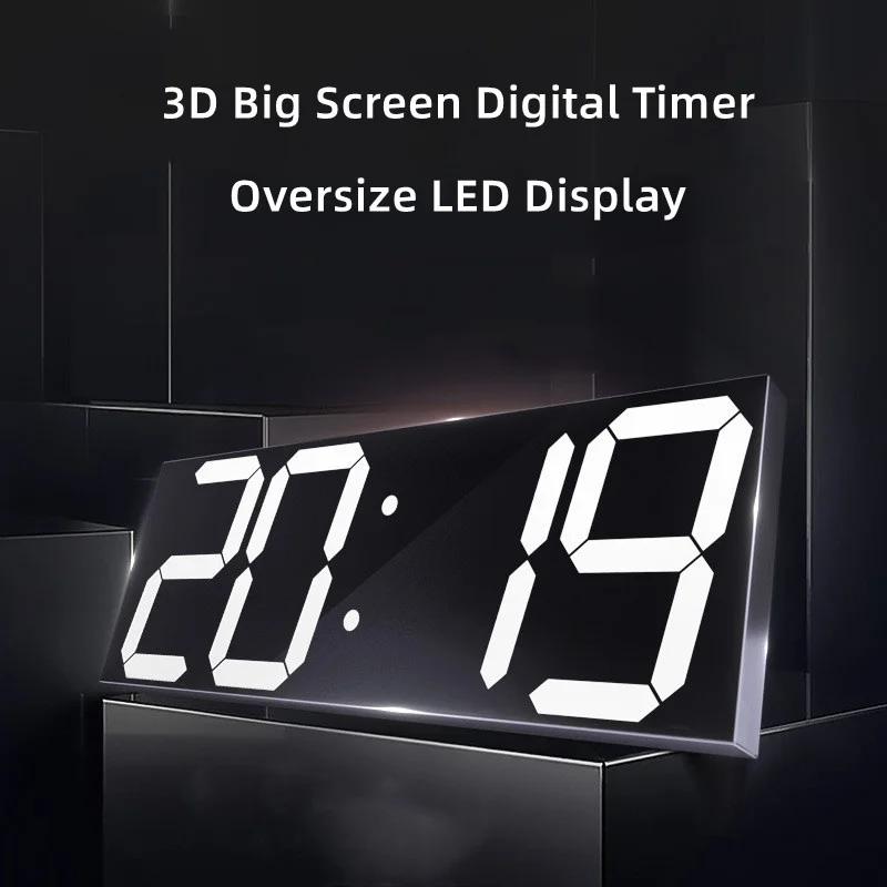 ChuHan Oversize LED Display Wall Clock 3D Big Screen Digital Timer 6 Digits Digital Stop Watch Remote Control Unique Alarm Clock