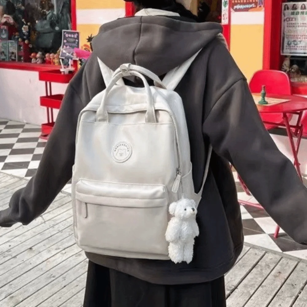 Solid Large Capacity Student Backpack Nylon Multi-Pocket Academy Girl's School Bag Multiple Colors Spacious