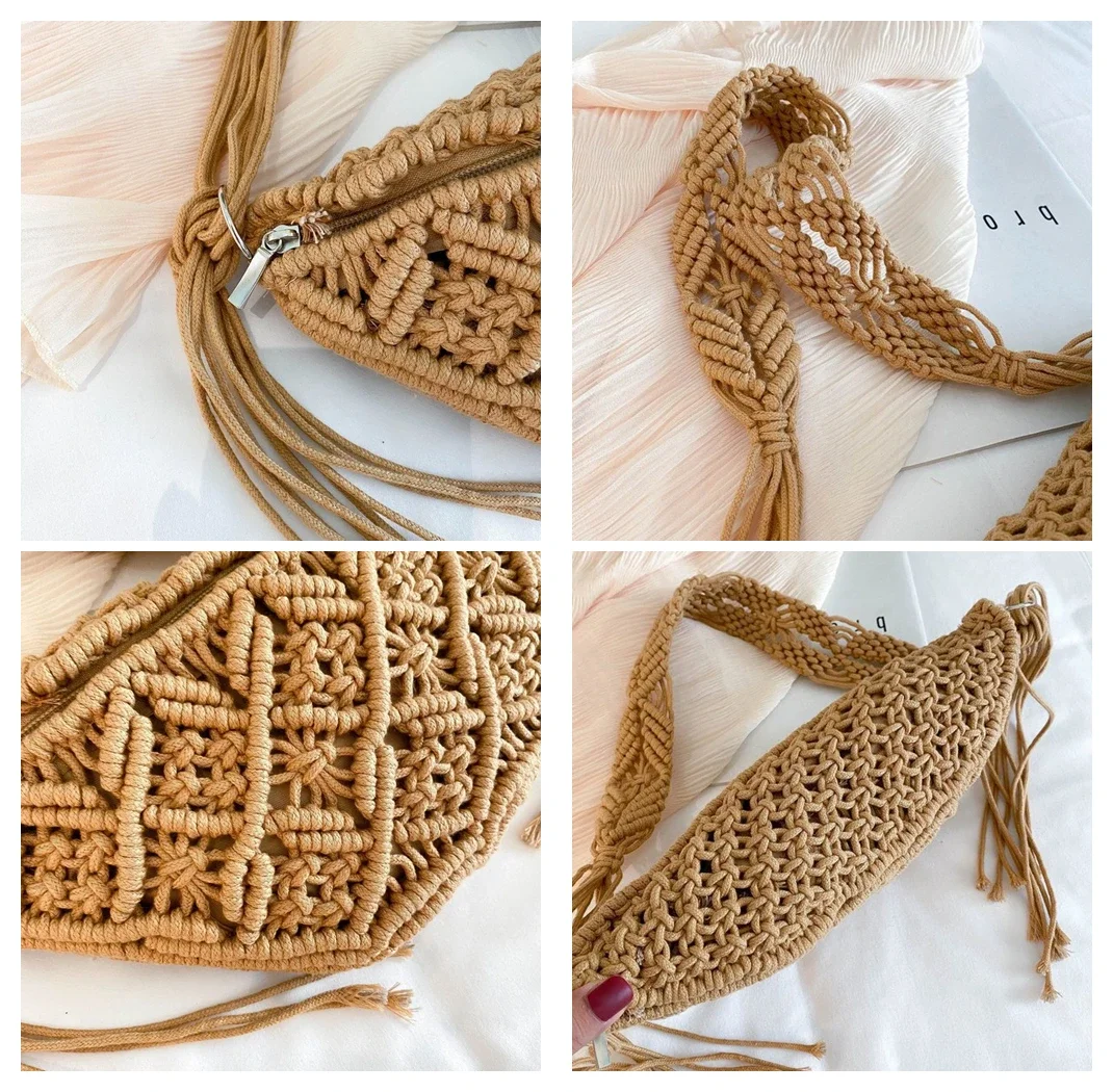 Female Summer Beach Macrame Braid Bohemian Fanny Pack Fashion Beach Crochet Gypsy Aztec Ibiza Ethnic Waist Pack Bum Belt Bags