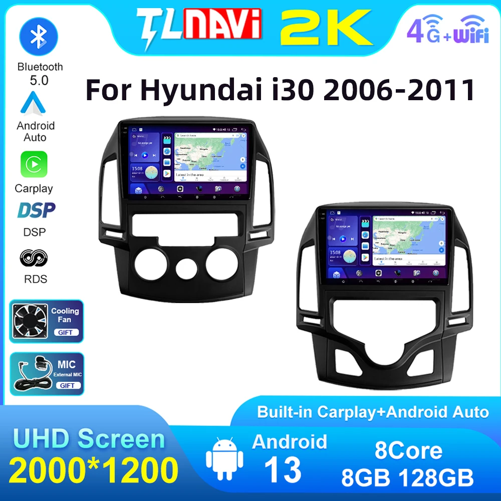 

9 дюймов Android 13 автомобильный радиоприемник, мультимедийный стерео плеер для Hyundai i30, автомобильный GPS-навигатор 2006 2007 2008 - 2011 Carplay, головное устройство