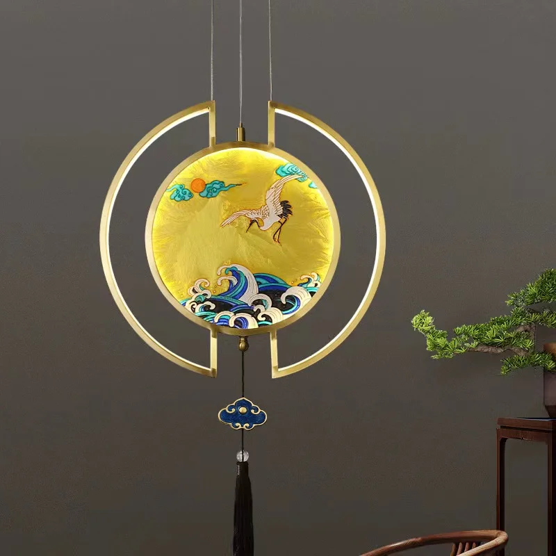 Chinese Style Copper Pendant Light Painted Enamel Stained Glass Hanging Lamp Tea Room Living Room Bedroom Classicial Chandelier