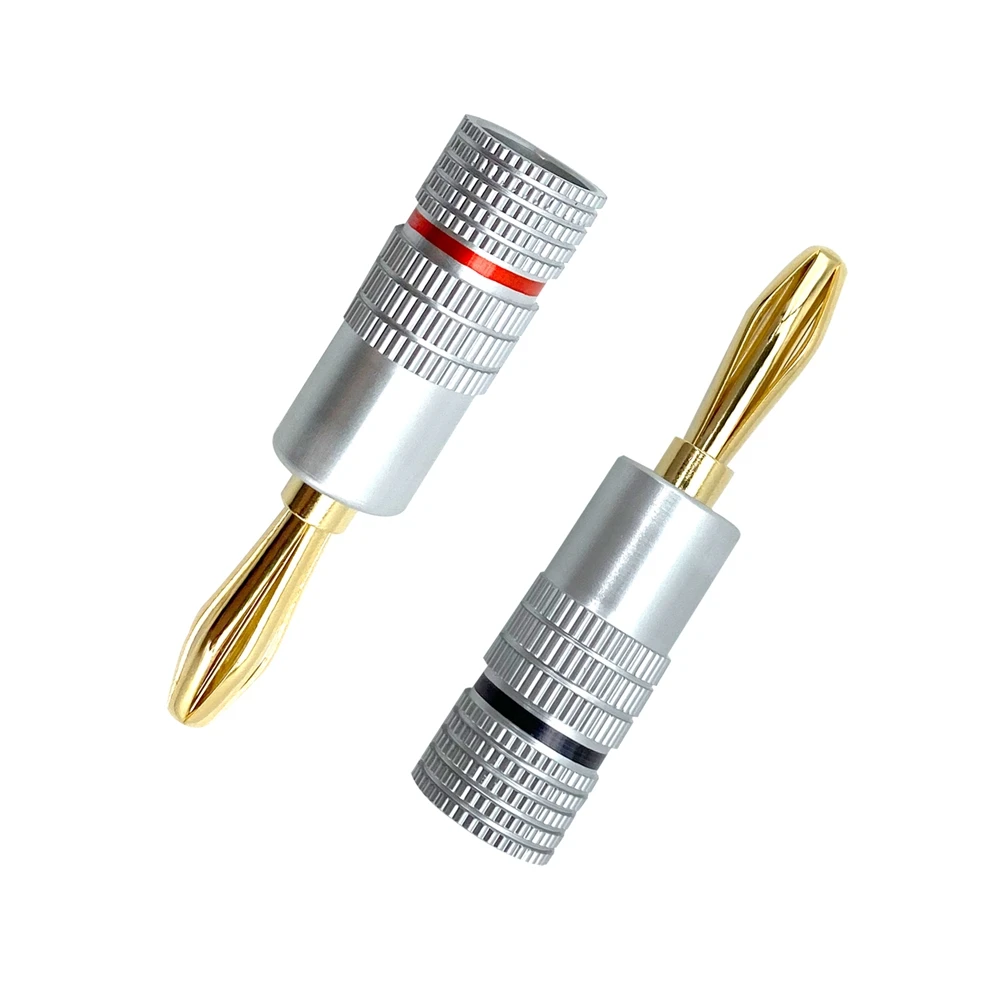 1Set Banana Connector 24K Gold-Plated 4.5MM With Screw Lock For Audio Jack Speaker Plugs Black+Silver