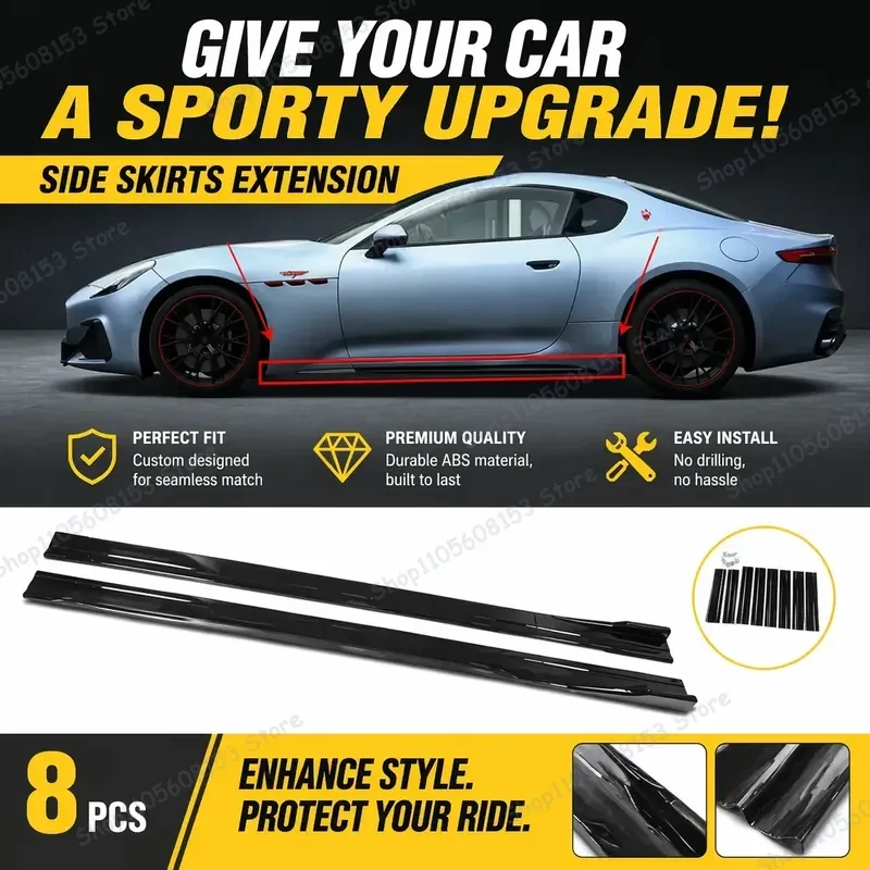For Maserati GranTurismo Ghibli Quattroporte Grecale Levante Side Skirt Lip Kit Bumper Trim Racing Spoiler Aerodynamic