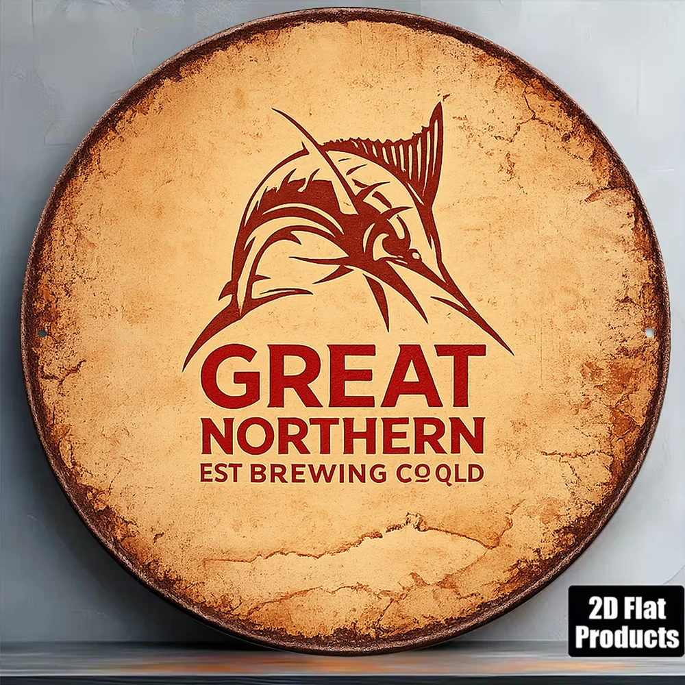 1 Piece of 8*8in/20x20cm 2D Flat Round Metal Sign, vintage Metal Plaque for Great Northern Beer, Marlin Decorative Sign, Suitable for Bar Decoration, Living Room Decoration, Restaurant Decoration or as a Gift